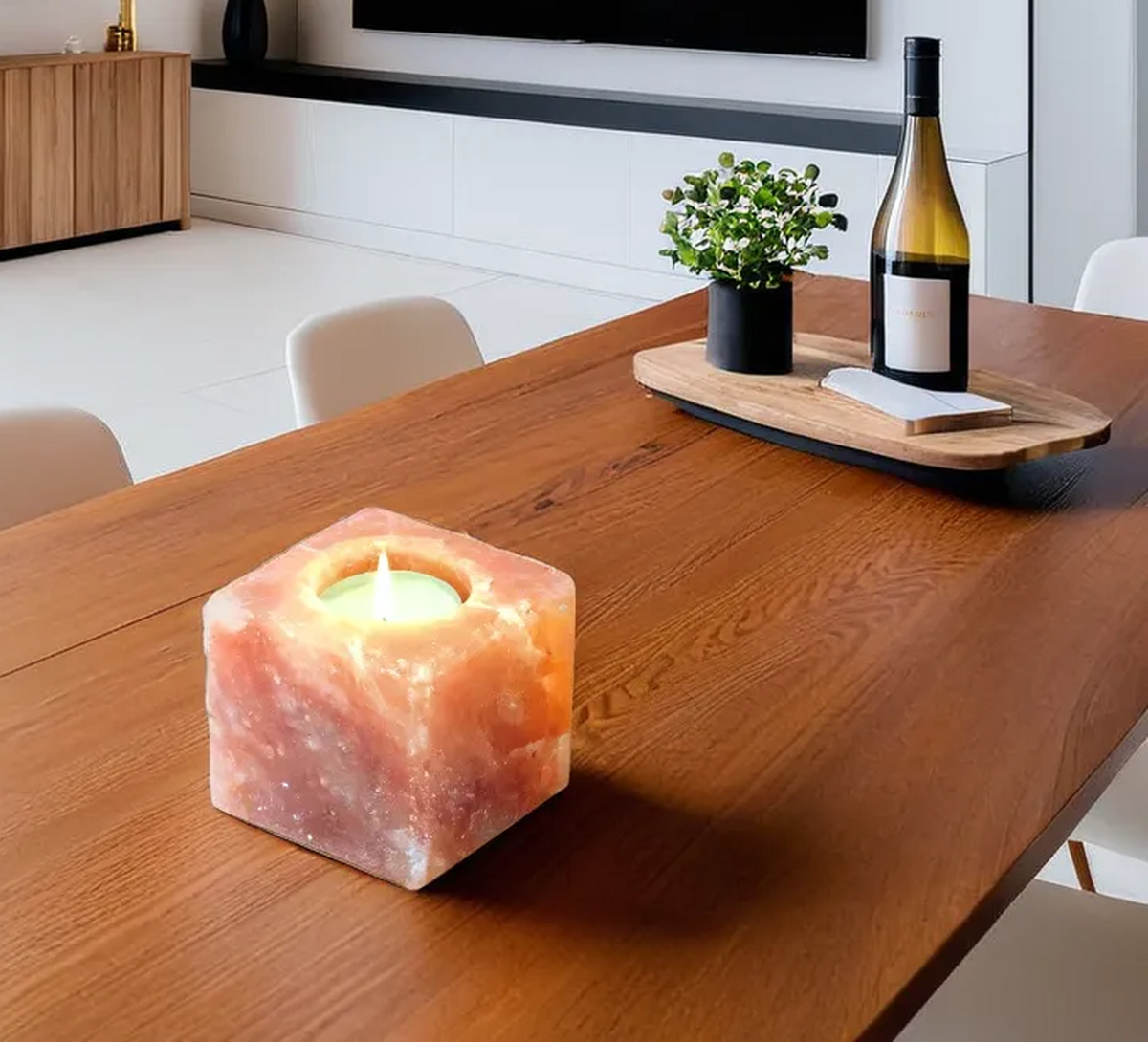 Cube Shape Himalayan Salt Candle Holder