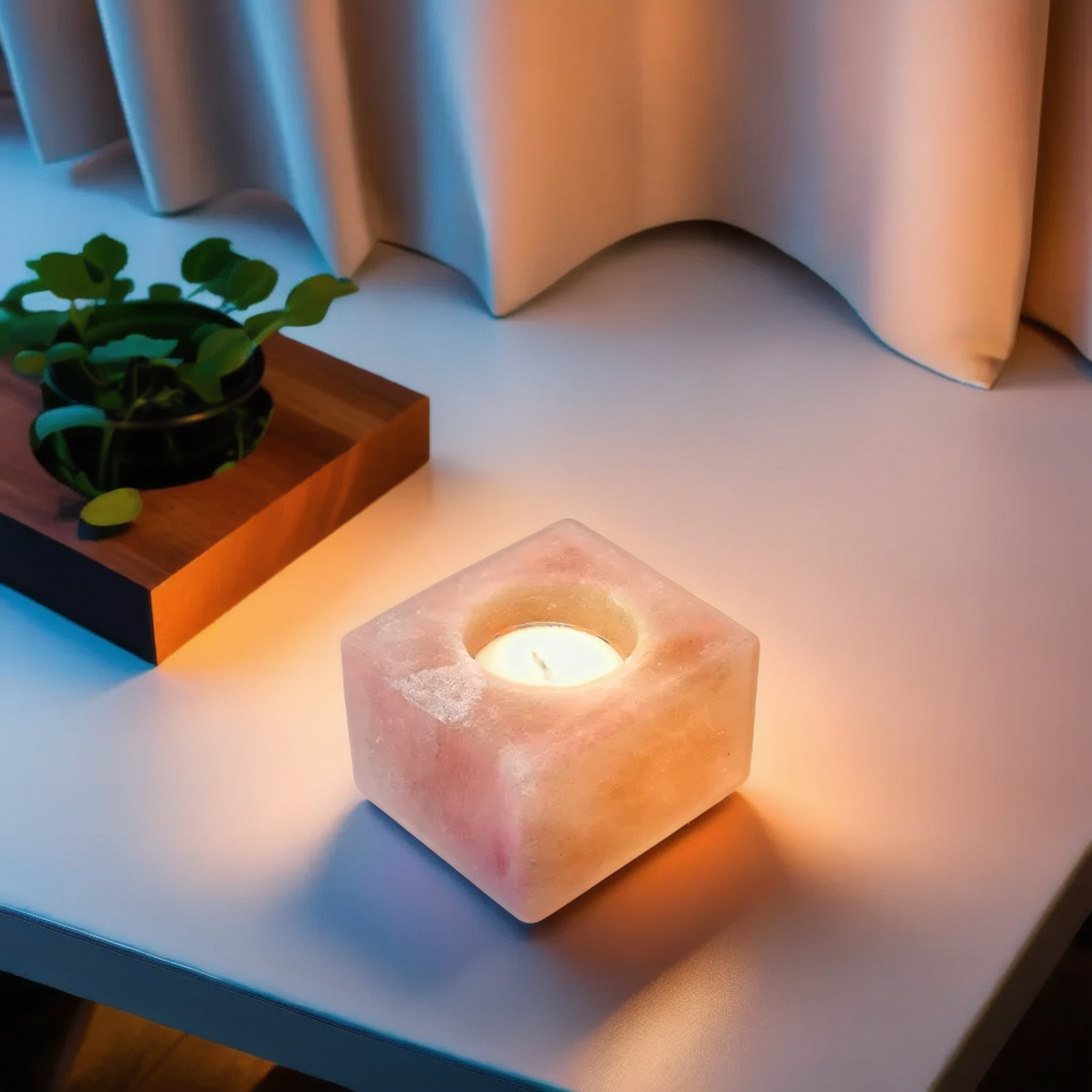 Cube Shape Himalayan Salt Candle Holder