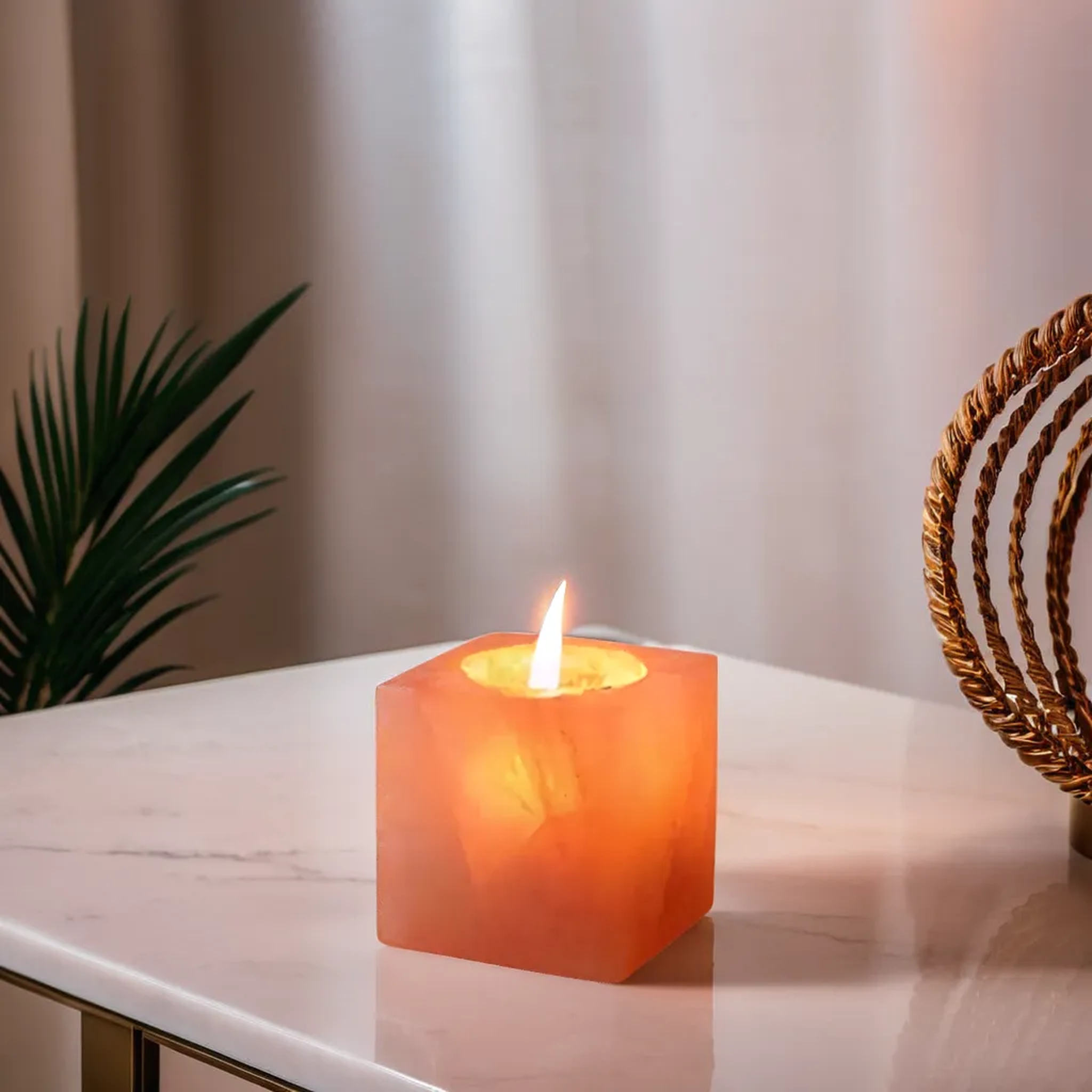 Cube Shape Himalayan Salt Candle Holder