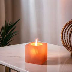 Cube Shape Himalayan Salt Candle Holder